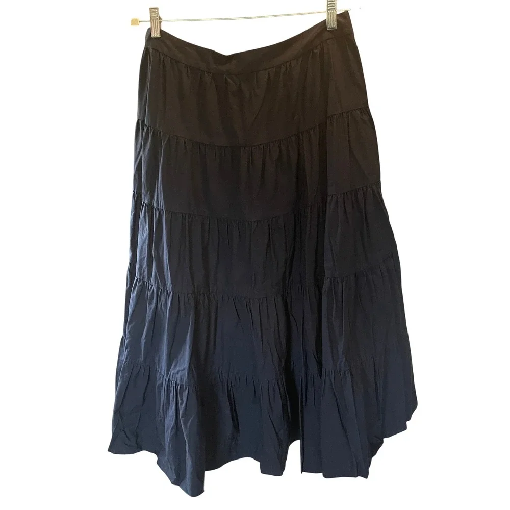 Womens Boho‎ Cottagecore Tiered Maxi Skirt Navy Size 14 Minimalist Preppy Cotton